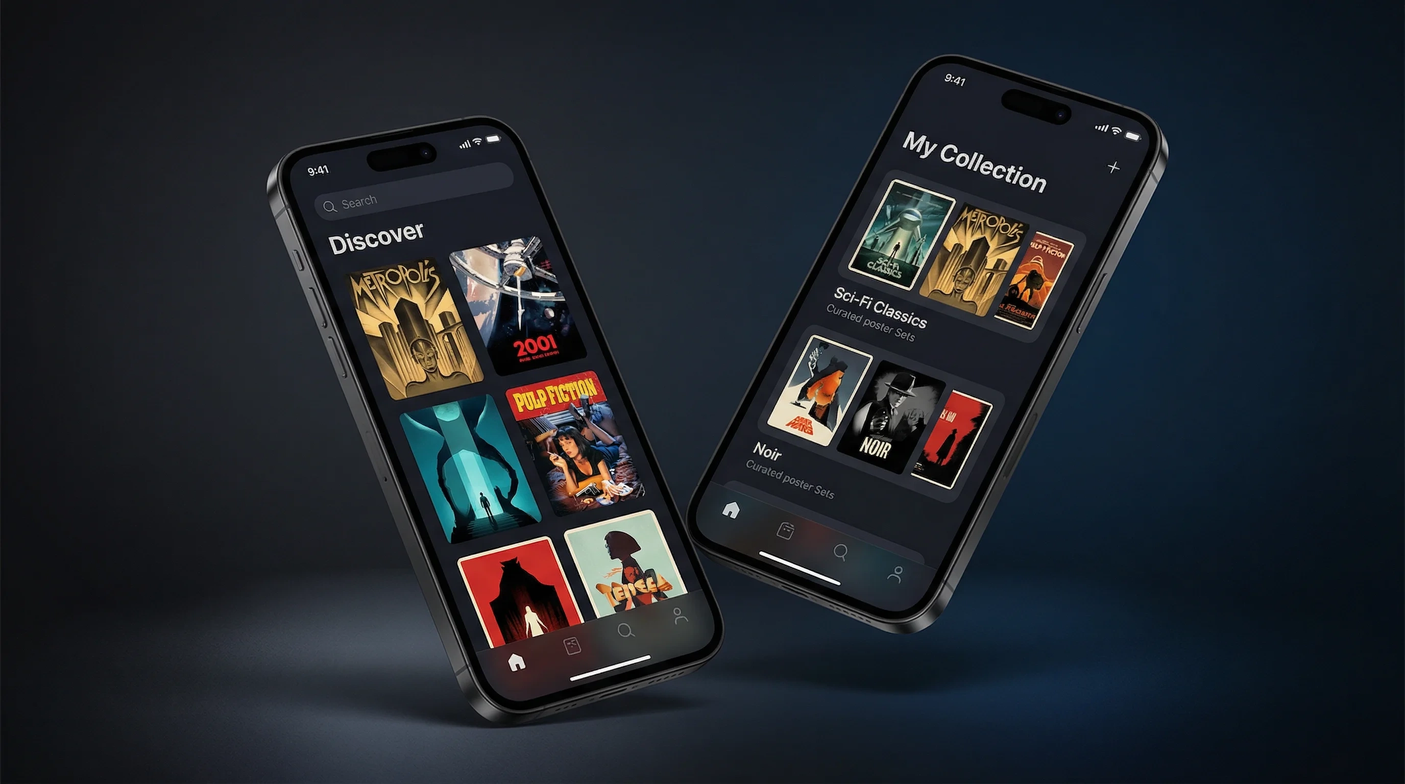 后入移动端APP界面展示海报浏览和收藏功能